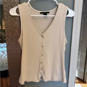 Tahari Cream Buttoned V-Neck Tank Top